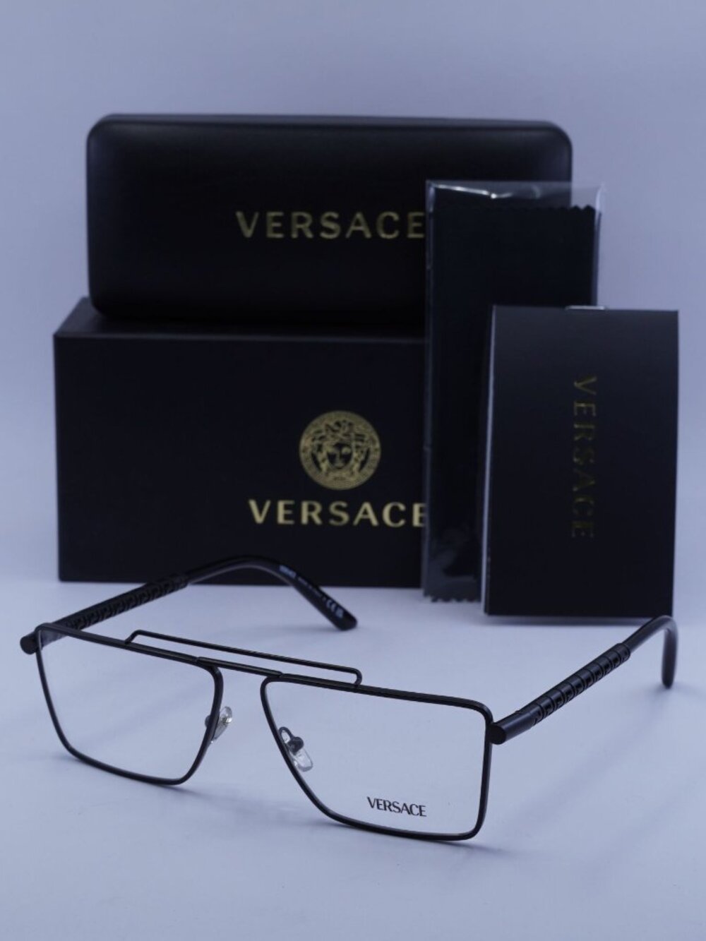 Versace VE1295 1433 Rectangle Eyeglasses – Matte Black 57mm
